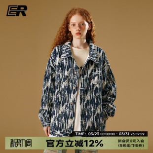外套 复古情侣装 ER满印提花牛仔夹克男2026秋季 潮牌重工美式