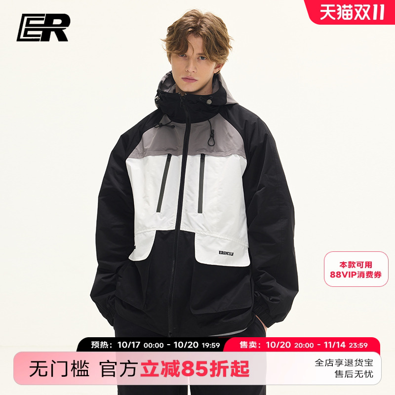 ER熊猫色工装夹克2025秋季户外休闲连帽情侣装潮牌美式休闲外套