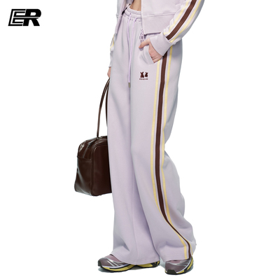 ER白色侧条纹阔腿卫裤女显瘦