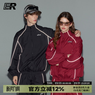 【明星同款】ER反光条外套男2026春秋立领夹克潮牌骑行运动套装