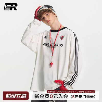 【左奇函】ER撞色领条纹长袖T恤男女秋季学院风美式潮牌打底衫