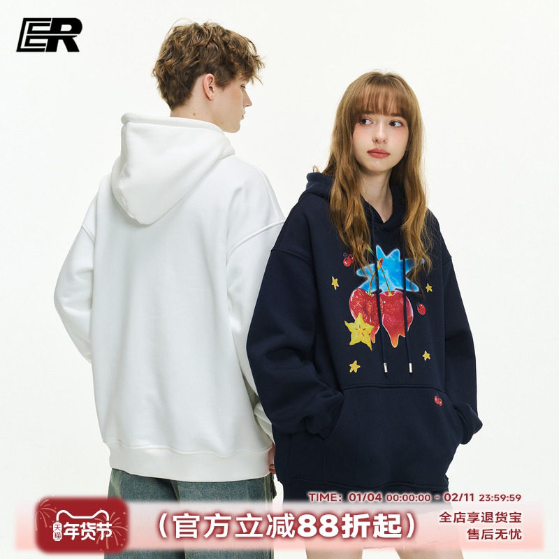 ER趣味水果印花重磅卫衣情侣秋季潮牌美式宽松户外休闲套头连帽衫,男装,卫衣,淘宝优惠券,粉丝福利购,淘宝优惠卷