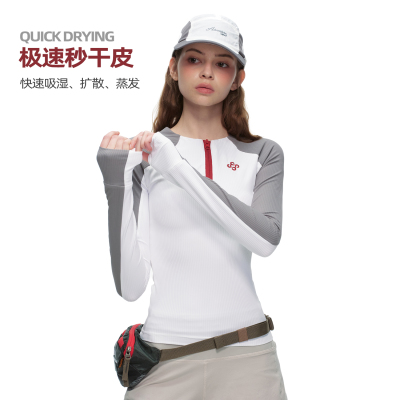 户外运动风女防晒速干拉链T恤