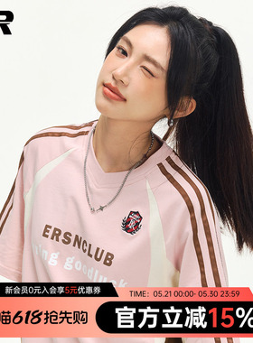 【凉感】ER泽西风短袖T恤男2026夏美式三条杠赛车服高街情侣上衣