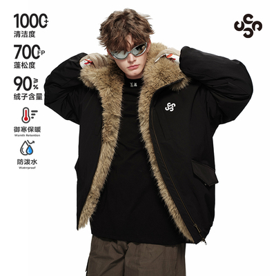 【户外系列】ER座山雕大毛领工装羽绒服加厚夹克户外登山徒步外套