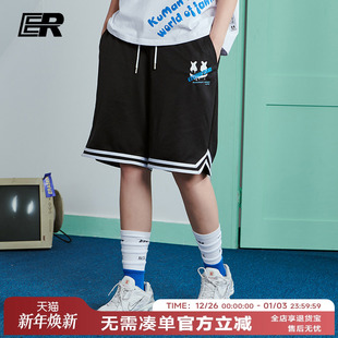 篮球运动裤 潮牌街头男女同款 黑色 2023夏季 ER字母条纹印花短裤
