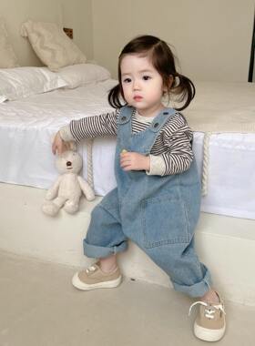 女童牛仔背带裤套装洋气宝宝春秋