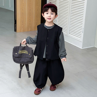 男童秋季套装2025新款洋气男宝韩版潮酷马甲三件套儿童秋装衣服