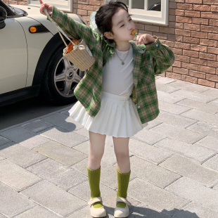 韩版女童格子衬衫外套2026新款宝宝春装洋气女孩超好看长袖衬衣