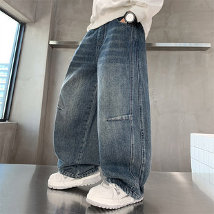 男童春秋装牛仔裤儿童痞帅加绒加厚休闲裤男孩宽松秋冬季弯刀裤