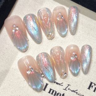 Nails Nail Handmade Mermaid Fake Aurora Press Blue