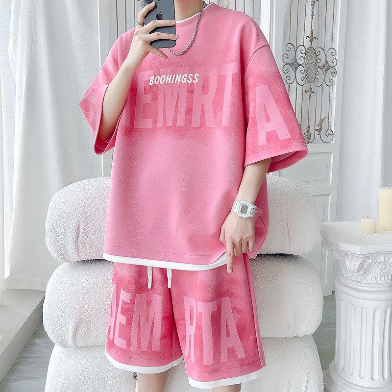 冰丝短袖T恤男套装夏季青