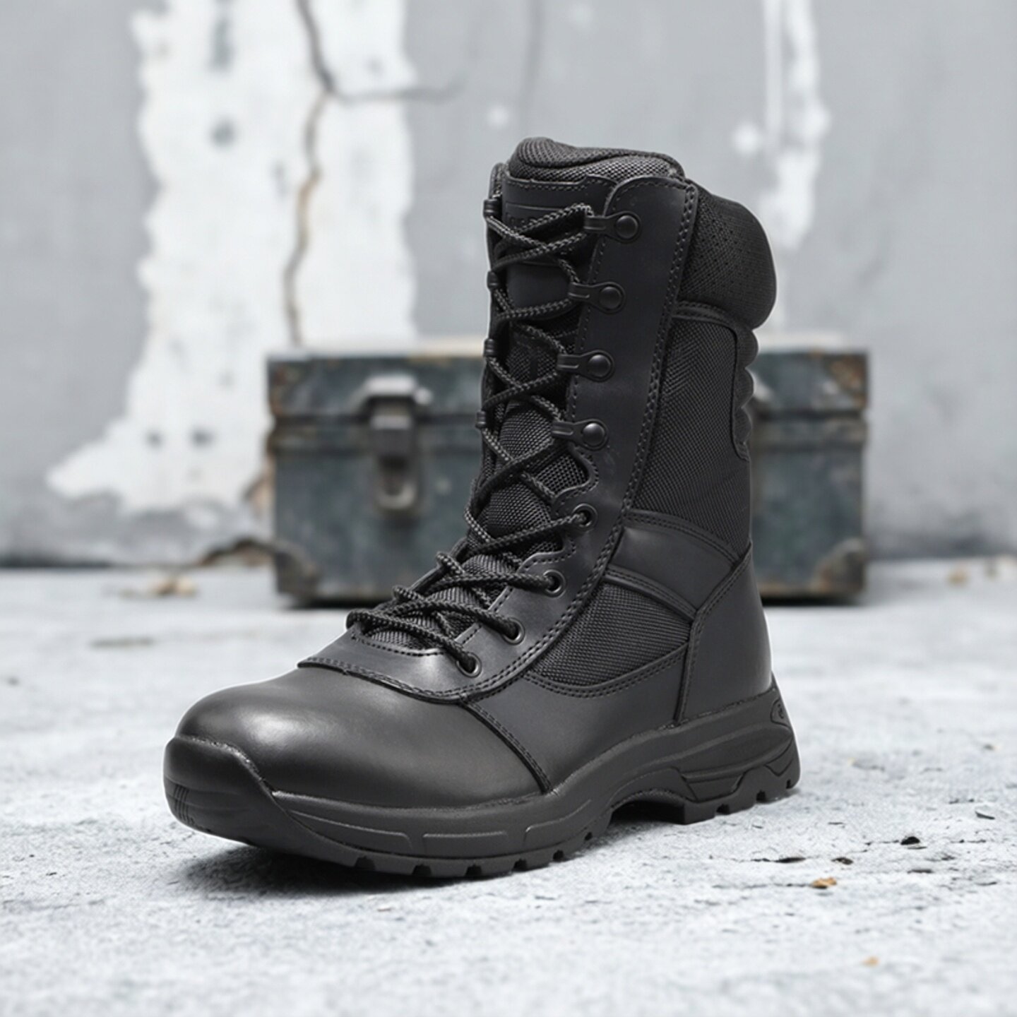 君洛克D13808拉链作战靴男女战术靴真皮加绒高帮轻便黑色户外靴子