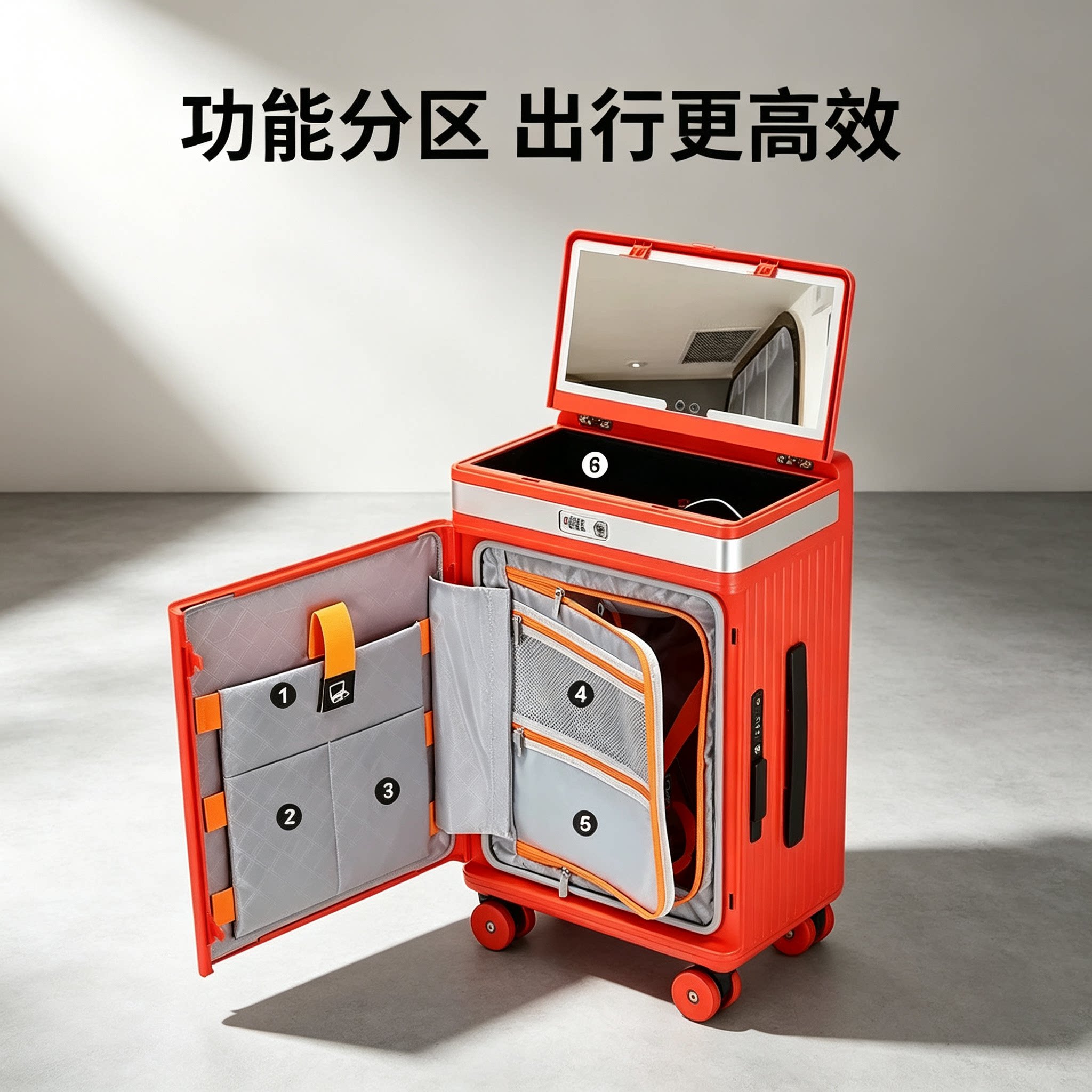 上开盖多功能分区行李箱图片