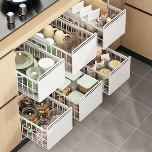 厨房水槽置物架碗碟抽拉式多功能收纳架家用橱柜拉篮分层收纳架