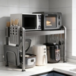 可伸缩厨房置物架微波炉收纳架家用双层电饭锅烤箱收纳台面支架