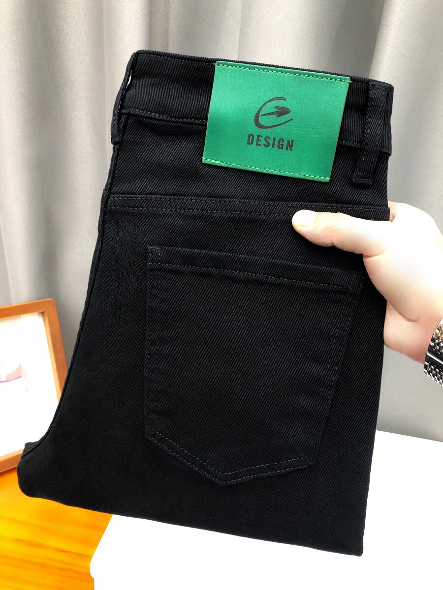 秋冬厚款男士黑色牛仔裤高端潮流时尚休闲弹力修身小脚纯黑色长裤