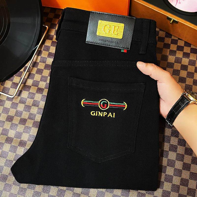 秋冬黑色牛仔裤男款爆款2024新款潮牌刺绣修身百搭休闲男士牛仔裤