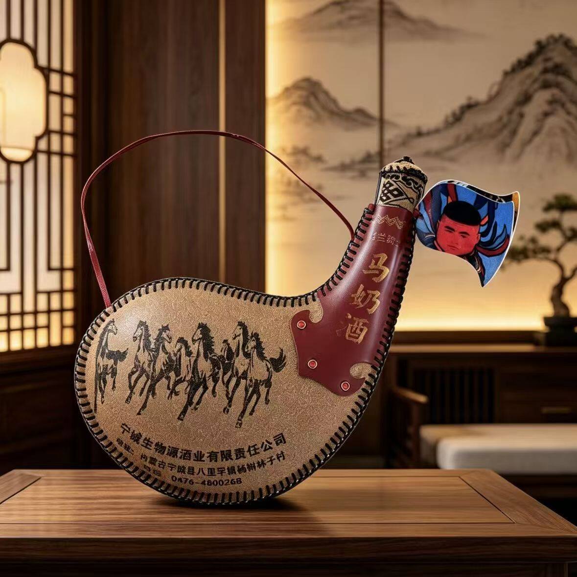 内蒙古草原特产蒸馏型透明色马奶酒42度500ml装皮囊袋壶送礼奶酒