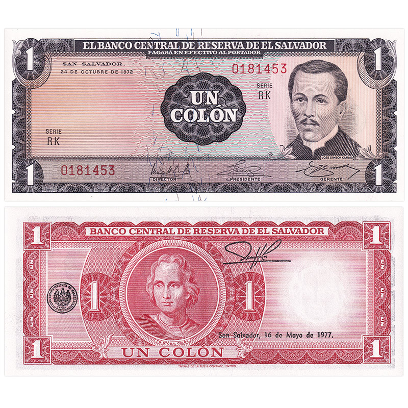 【美洲】萨尔瓦多1科朗纸币 外国钱币 1972年 全新unc p-115