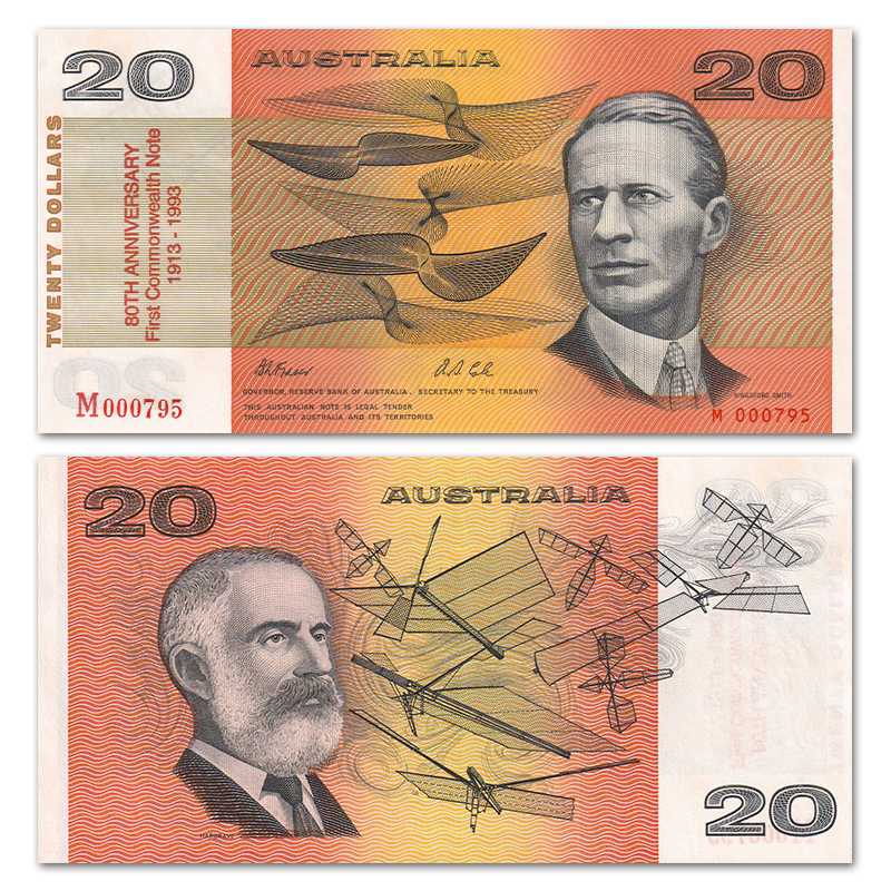 澳大利亚20圆纸币 1993年 英联邦成立80周年纪念钞 轻微黄斑