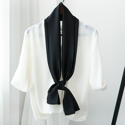 韩版黑色纯色潮细窄长条小丝巾女