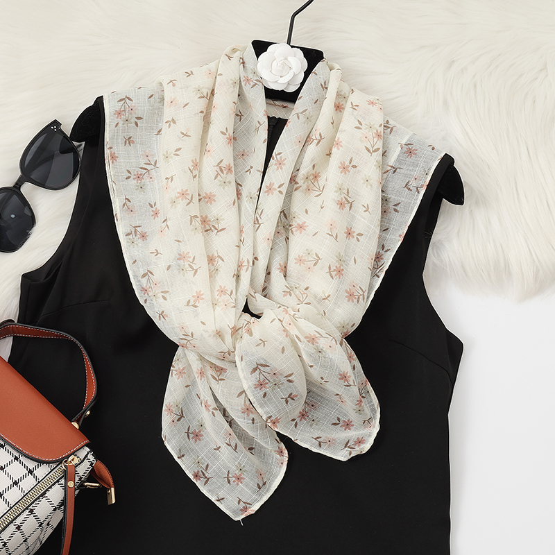 2025春秋新款棉麻丝巾女百搭装饰小领巾90x90大方巾时尚洋气围巾