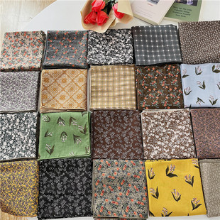 棉麻方巾韩国新款花朵碎花文艺复古领巾春夏秋装饰发带头巾小清新