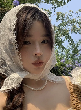 白色蕾丝发箍头巾女式夏季薄款法式三角巾2026新款田园风海边发饰