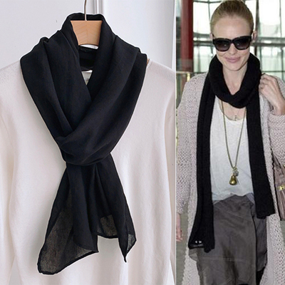 夏季百搭装饰护颈长条纯色薄丝巾