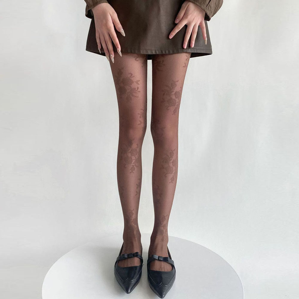 复古花纹丝袜薄款透肉个性玫瑰花朵提花蕾丝连裤袜性感纯欲美腿袜