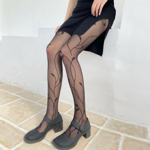 性感黑丝花纹丝袜麦穗蔓藤花提花连裤袜女显瘦复古辣妹美腿袜个性 - 封面