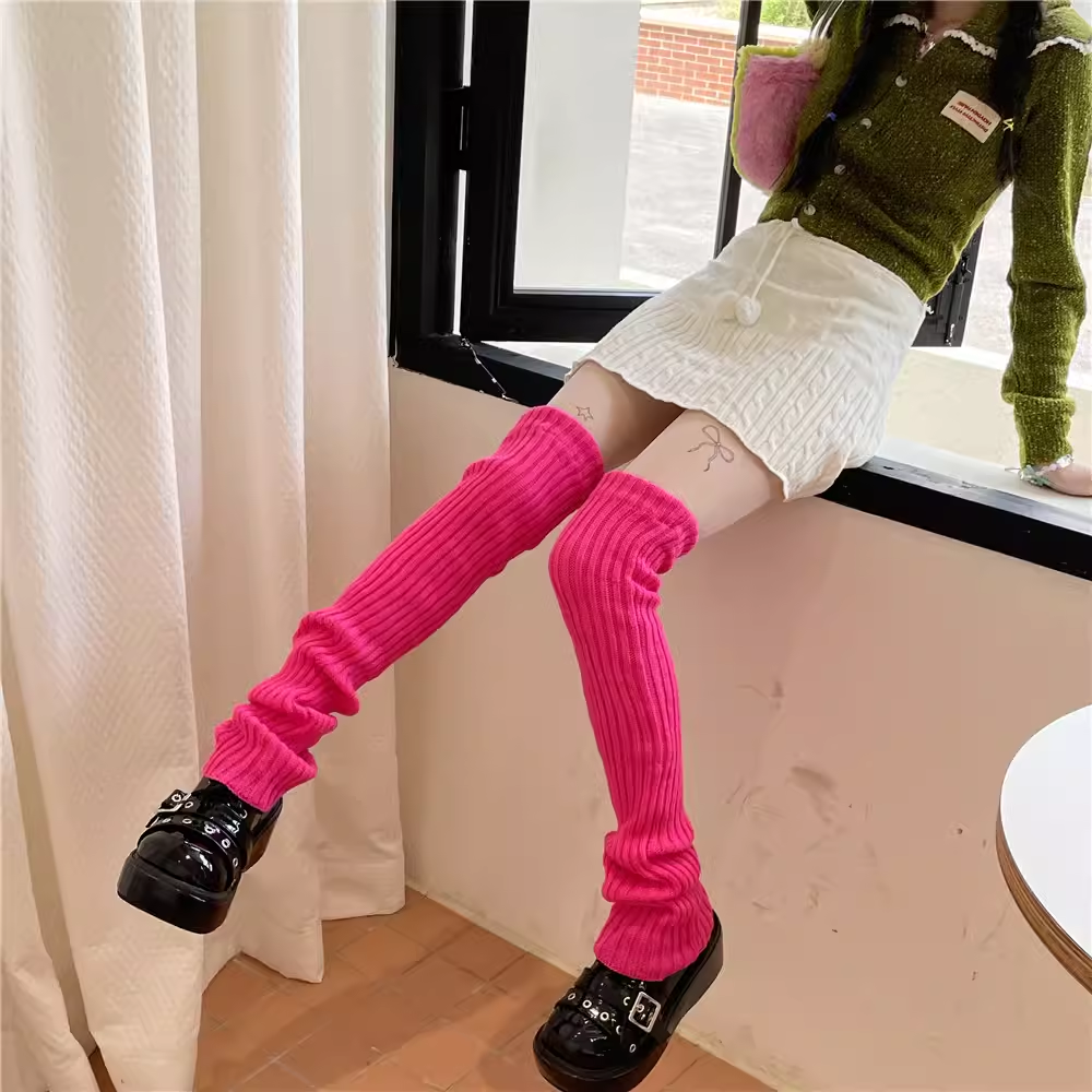 秋冬加长加厚腿套韩版针织保暖过膝纯色毛线百搭少女高筒堆堆袜套