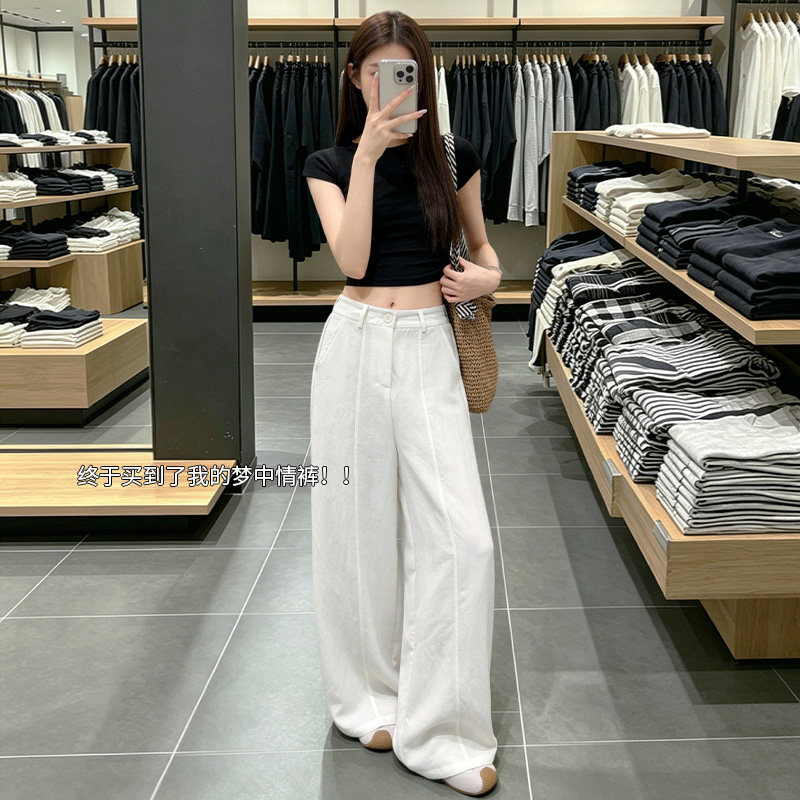 天丝亚麻裤子女拉链夏季2026新款性感柔软修身垂感阔腿裤