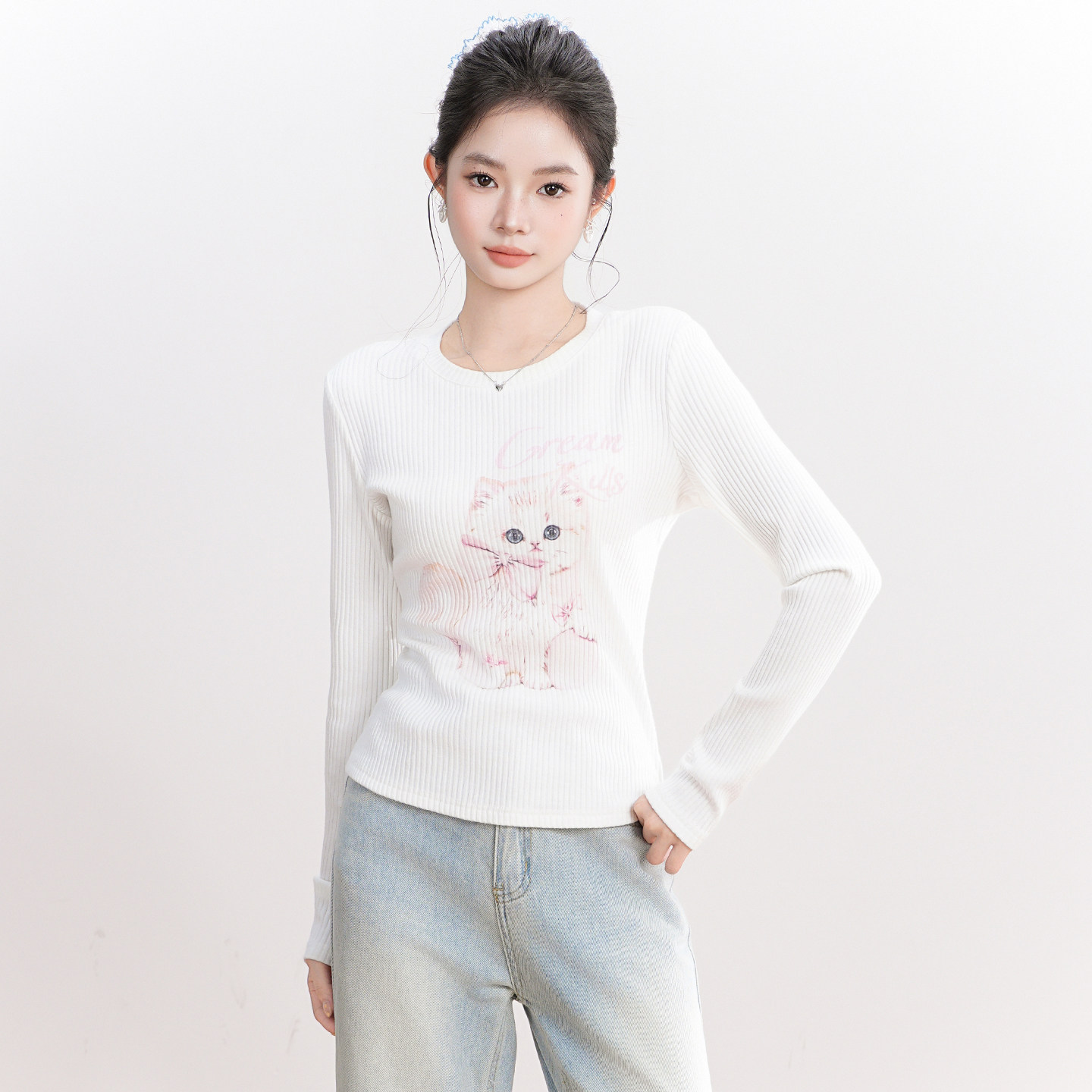 拉夏贝尔美式辣妹可爱猫咪长袖女