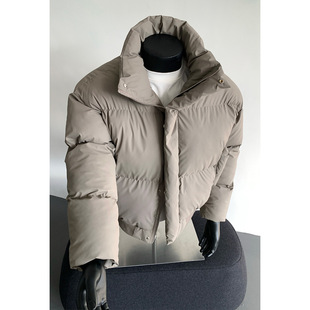 美式pu皮短款羽绒棉服男冬季潮牌cleanfit立领面包服保暖棉衣外套