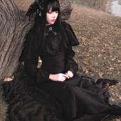 原创法式 muggle studio 黑色斗篷收腰复古秋冬气质鱼尾长连衣裙