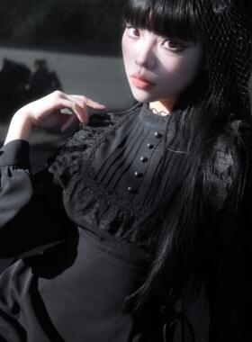 muggle studio “通勤魔女”原创设计复古秋冬收腰蕾丝连衣长裙