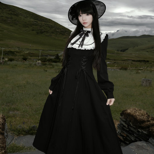 MuggleStudio原创设计黑拼白长裙