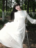 复古秋冬气质收腰蕾丝连衣长裙 瓷 studio 原创设计法式 muggle