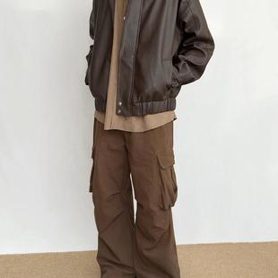 日系复古皮衣男2024秋冬款情侣宽松机车短款教练飞行夹克廓形外套