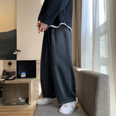 子 潮牌ins百搭休闲阔腿港风拖地长裤 直筒哈伦宽松牛仔裤 男春秋款