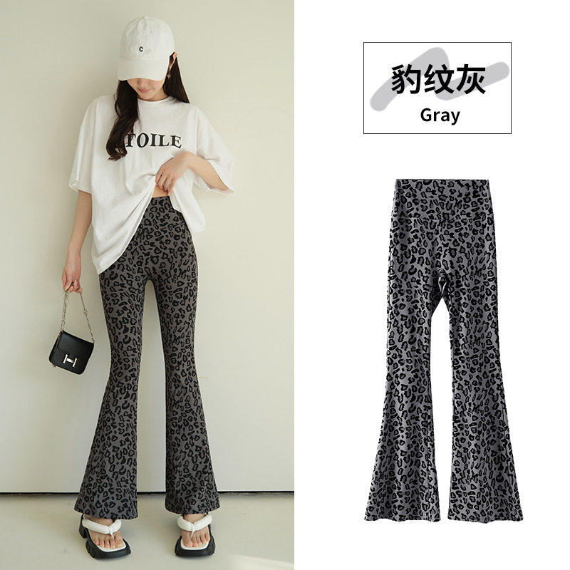 灰色鲨鱼裤女春夏薄款健身打底2025新款外穿豹纹瑜伽收腹提臀微喇
