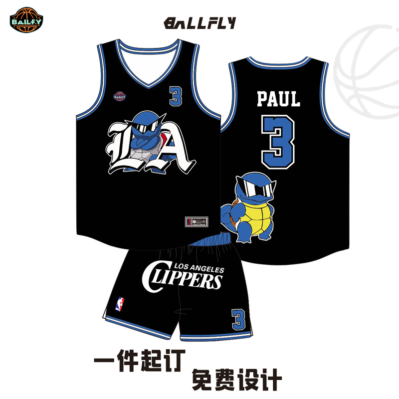 BALLFLY球服定制快船队保罗球衣宝可梦卡通背心篮球服男套装队服