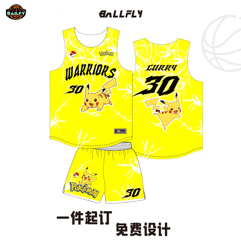 BALLFLY球服定制库里球衣宝可梦卡通学生儿童篮球服套装比赛队服