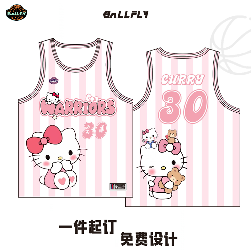 BALLFLY球服定制勇士库里球衣hellokitty卡通学生篮球服套装队服
