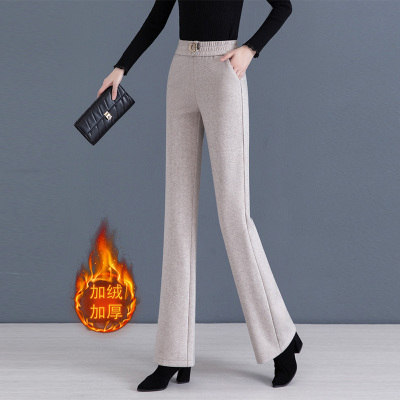 毛呢裤子女秋冬2025新款高腰垂感直筒裤爆款加绒加厚休闲微喇裤