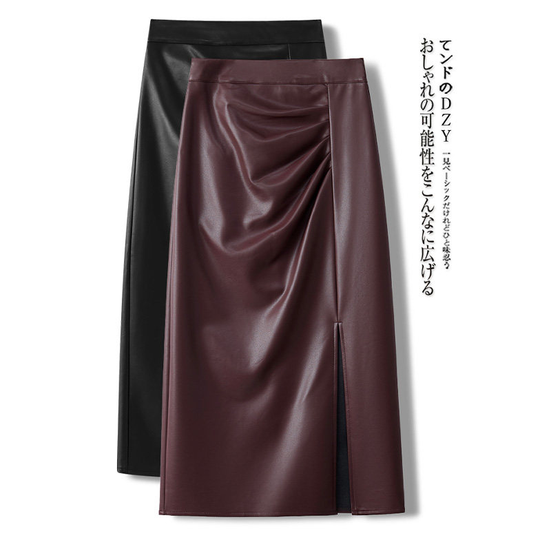 安可拉红pu皮半身裙女春秋2025新款高级感气质皮裙中长a字包臀裙