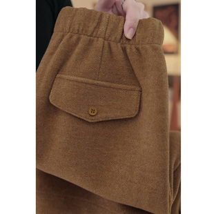 小个子直筒裤 女秋冬加绒加厚2025新款 子 棕色九分弯刀裤 冬季