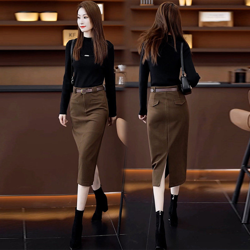 毛呢裙女中长款包臀裙子2025秋冬新款高腰显瘦一步直筒a字半身裙